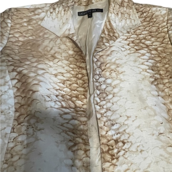Lafayette 148 New York Gold Tan Beige Brown Silk and Linen Print Jacket - Picture 9 of 9